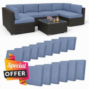 Hiseng Outdoor Patio Cushion Covers 14 PCS Solid Color Stretch Replacement Slipcovers for 8 Backrests and 6 Seat Cushions