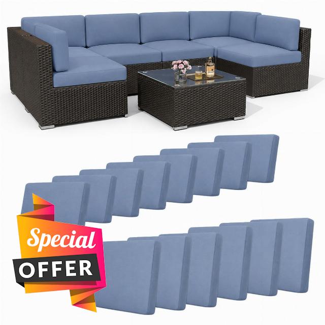 Hiseng Outdoor Patio Cushion Covers 14 PCS Solid Color Stretch Replacement Slipcovers for 8 Backrests and 6 Seat Cushions