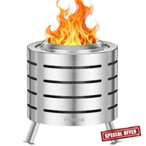 FANHAO 8.5 Inch Smokeless Fire Pit Stainless Steel Portable Firepit Outdoor                                                          120% More Efficient Burn
