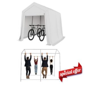 Aoxun 6x8 FT Heavy Duty Garden Storage Shed Bike Shelter                                                          Heavy-duty 6x8 FT outdoor storage shed with waterproof 200g PE cover