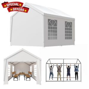 Aoxun 3m x 4m Party Tent Marquee Gazebo with Sides White                                                          Versatile 3m x 4m party tent marquee gazebo with sides and all-terrain anchor system for garden events or temporary carpo