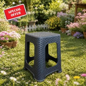 2 Pack Plastic Rattan Stools 28 x 28 x 46cm – Modern Minimalist Backless Garden Seats