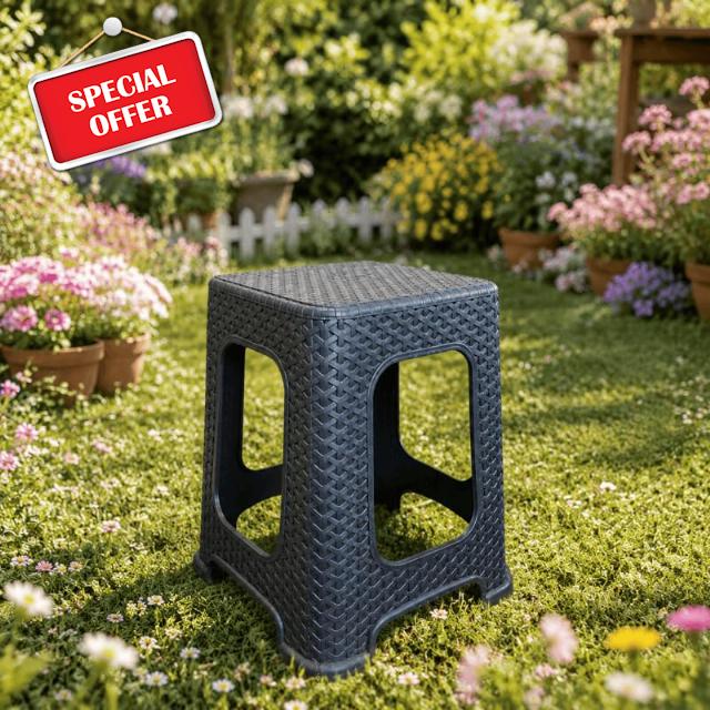 2 Pack Plastic Rattan Stools 28 x 28 x 46cm – Modern Minimalist Backless Garden Seats