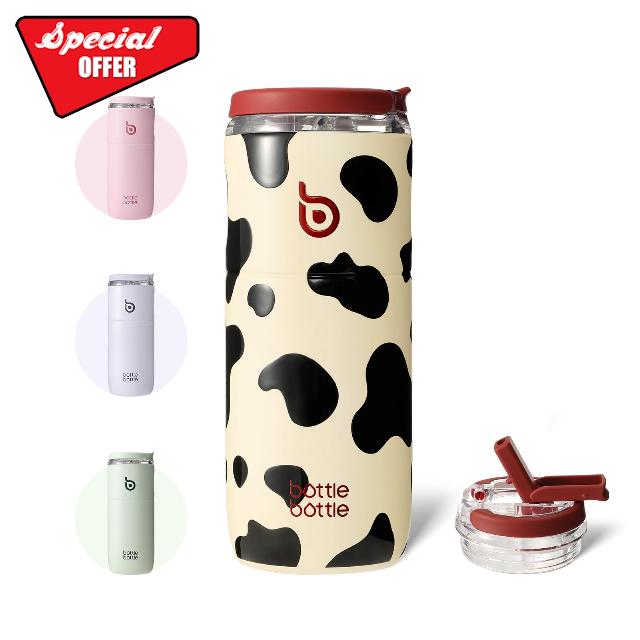 BOTTLE BOTTLE Stainless Steel Water Bottle with Transparent Lid                                                          500ml bottle with clear lid leak proof seal dust proof straw Keeps drinks hot or cold Good for gym and travel