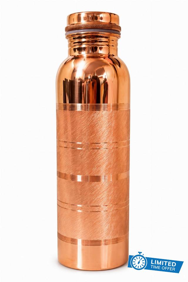 100% Pure Copper Water Bottle 1 Litre (34 oz) – Leak-Proof Copper Drinking Bottle with Smooth Handcrafted Finish – Ayurvedic Water Vessel for Daily Hydration