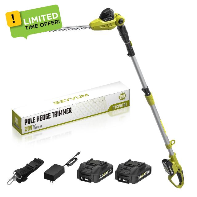 Cordless Pole Hedge Trimmer Long Reach with 2×2.0Ah Batteries                                                          50m Battery Hedge Trimmer