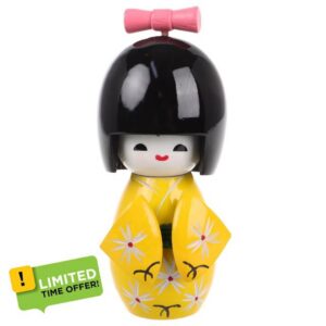 Kimono Wooden Kimono Doll Traditional Geisha Decoration Medium Yellow Misha Collection Home Decor Figurine Office Home Party Table Decoratio