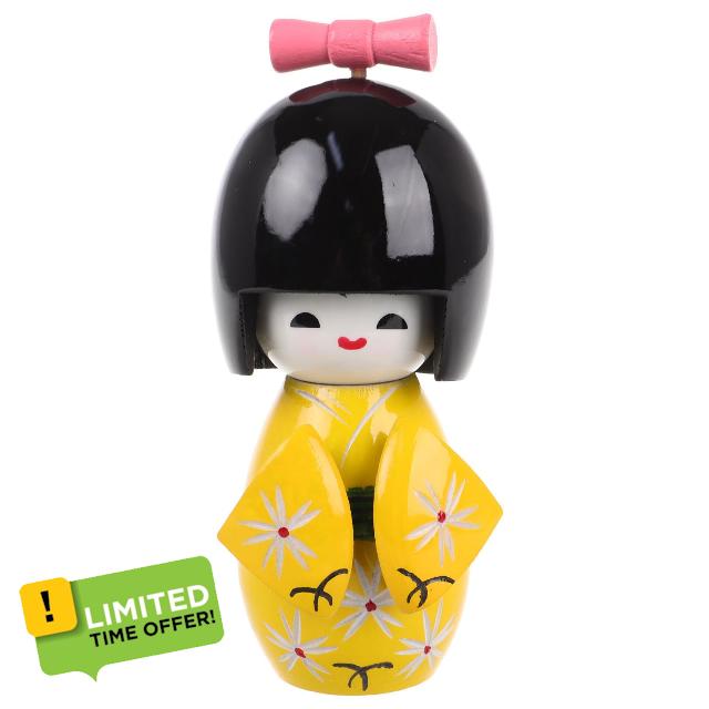 Kimono Wooden Kimono Doll Traditional Geisha Decoration Medium Yellow Misha Collection Home Decor Figurine Office Home Party Table Decoratio