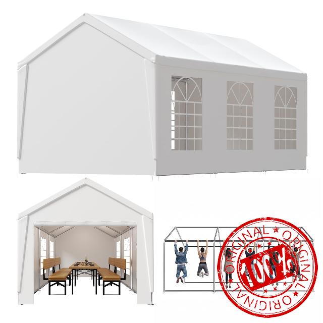 Aoxun 3m x 6m Party Tent Marquee Gazebo with Sides White                                                          Versatile 3m x 6m party tent marquee gazebo with sides and all-terrain anchor system for garden events or temporary carpo