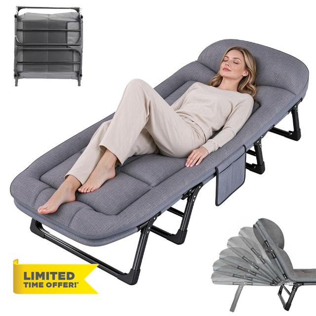 Folding Camping Bed for Adults Camp Bed with 6-Position Adjustable Backrest                                                          Folding Bed with Steel Frame