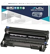 Two black toner cartridges with orange accents next to a product box labeled 'LCL'. Box shows compatibility icons and 'Lighten your Colorful Life' slogan.