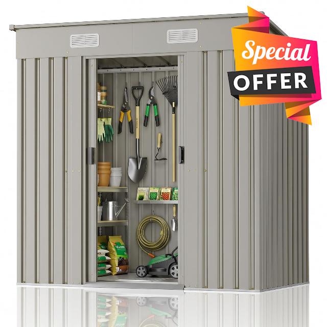 XEMQENER 6 x 4 FT Metal Garden Shed With Galvanised Steel Base