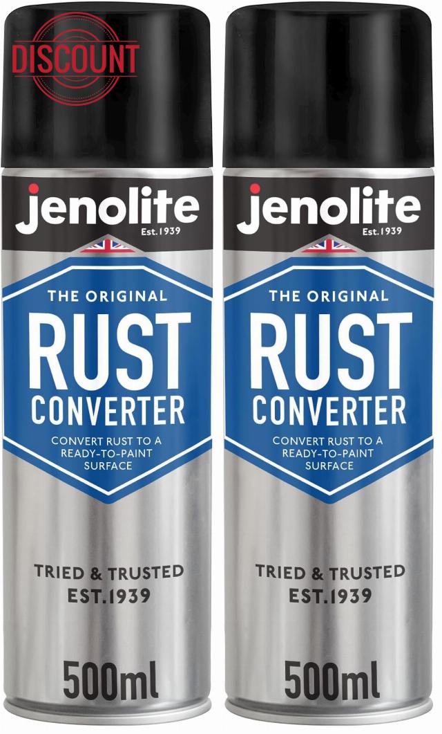 JENOLITE Rust Converter Spray 2 x 500ml                                                          Fast-acting epoxy rust treatment - converts rust to a stable ready-to-paint surface on any metal