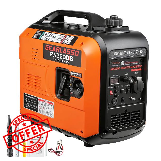 3300W Portable Inverter Generator Powered Ultra-Quiet 4-Stroke 145cc                                                          with CO Detection Silent Upgrade 6.8L Pure Sine Wave Generator for Camping