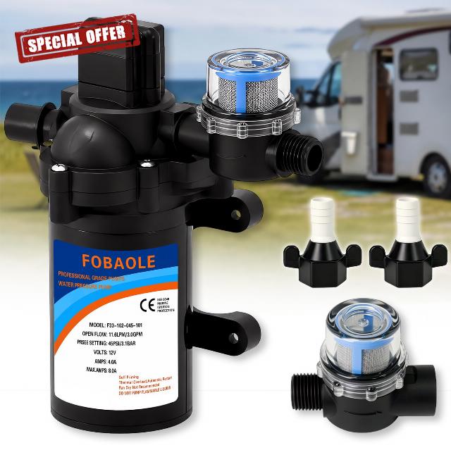 12V Caravan Water Pump 3.0Gpm 50PSI Self-Priming Pressure Booster 11.6 L/min Automatic Pressure Switch with Quick Connect Ports for Campervan Caravan Marine Garden Irrigatio