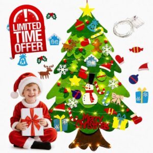 DIY Montessori Felt Christmas Tree with Lights and 32 Ornaments                                                          Wall Hanging