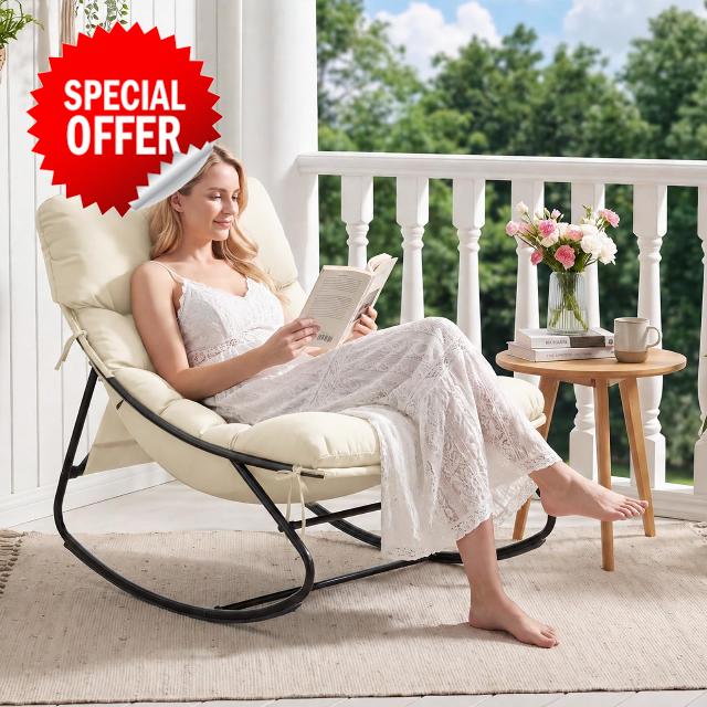 Aoxun Outdoor Rocking Chair with Thick Cushion Seat
