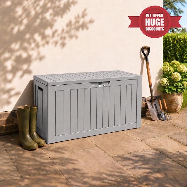 KETTLER Alba Garden Storage Box Outdoor Cushion Container Dove Grey (300L)                                                          Weather-resistant outdoor trunk with gas pistons and lockable lid