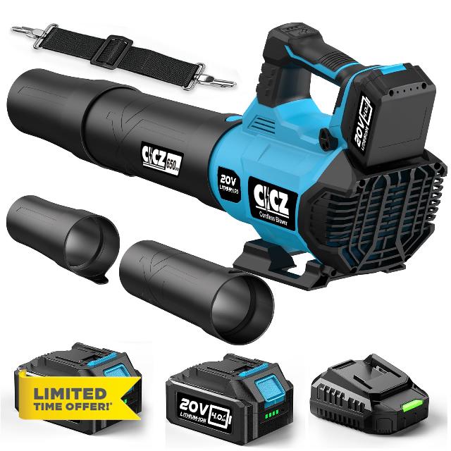 Leaf Blower Cordless with 2 * 4.0Ah Batteries and Fast Charger