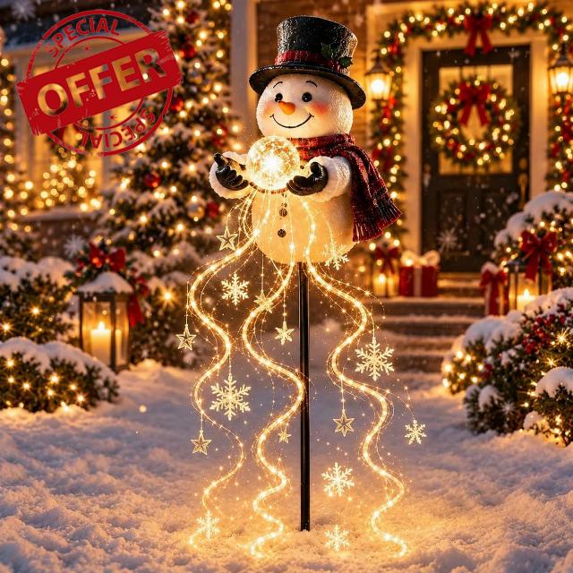 Snowman Magic Fountain - Flowing Snowflake LED Christmas Garden Light (1pc)                                                          Solar Powered Snowman Stake Light with Warm Glow