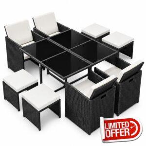 LSLIFE 8 Seater Rattan Garden Furniture Sets Garden Table and Chairs Set                                                          Waterproof