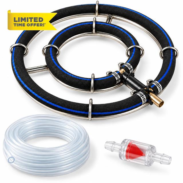 Pond Aerator Ring 25 cm with 3m Air Hose for Koi Ponds                                                          25 cm double-ring pond aerator with 3m 8mm hose and non-return valve; for 25-30 L/min pumps