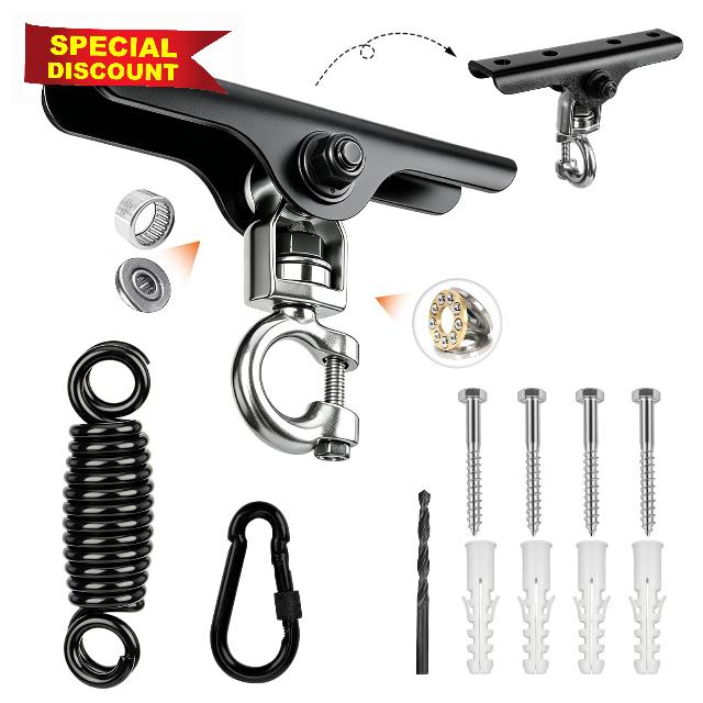 Heavy Duty Hammock Hooks Hanging Kit with Spring Suspension                                                          Stainless Steel 180°+360° Swivel Swing Hanger for Hanging Chair