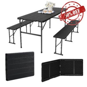 Aoxun Foldable Camping Table & Folding Picnic Table Set–Portable Fold Up Table with 2 Benches