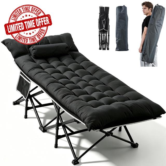 BSTSEL Folding Camping Cot Portable Camp Bed for Adults 186×70×40cm Lightweight Single Sleeping Cot with Removable Mattress & Headrest
