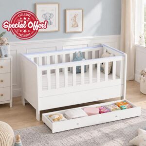BSTSEL 3-in-1 Convertible Baby Cot Bed with 140×66cm Mattress