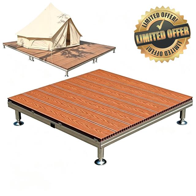 Height Adjustable 33" Raised Deck Platform for Outdoor Use                                                          Non-Slip Waterproof Interlocking Deck Tiles for Easy Installation in Patios