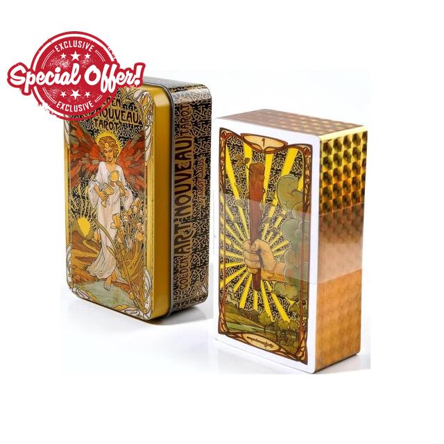Golden Art Nouveau Tarot in A Tin Box with Guidebook 78Pcs Golden Art Nouveau Taro