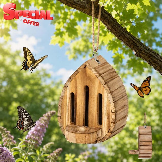 Wooden Butterfly House Feeder for Garden