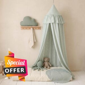 Breling Sage Green Plaid Bed Canopy with Ruffles