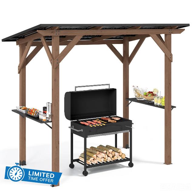 COSTWAY Cedar Wood BBQ Gazebo