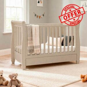 Babymore Eva Sleigh Baby & toddler Cot Bed - Convertible Cot with Drawer                                                          Single Hand Drop Side | 3 Adjustable Base Heights
