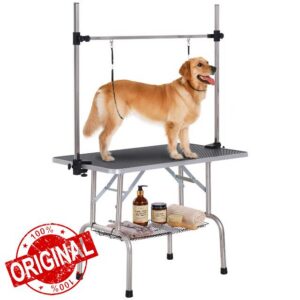 PawHut 42" Foldable Dog Grooming Table Adjustable Pet Cat Rubber Top Black                                                          Drying Beauty Table