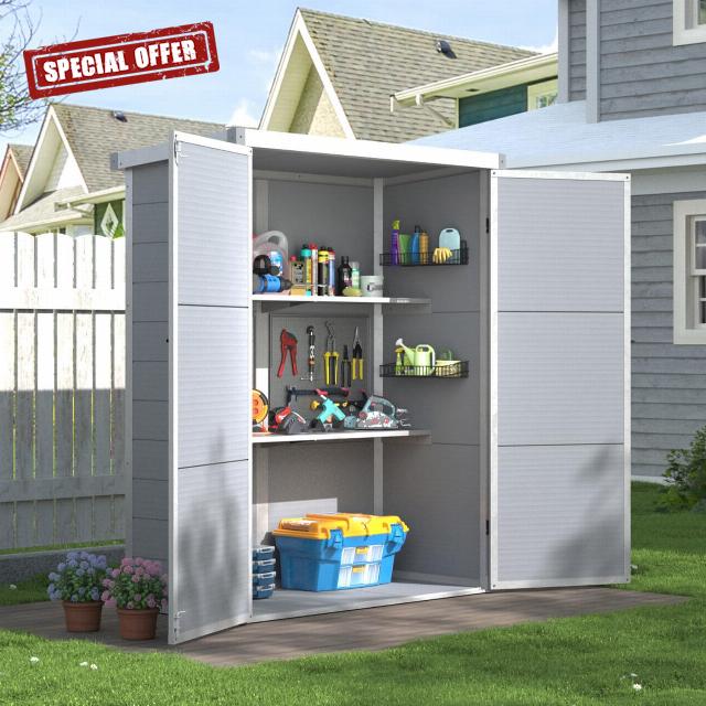 Aoxun 4x2FT Garden Shed Plastic with 2 Adjustable Shelves