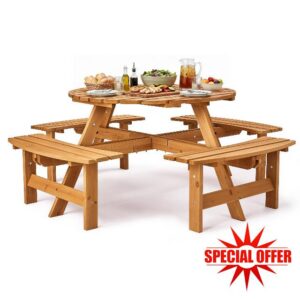 VINGLI 8 Seater Wooden Picnic Bench Table