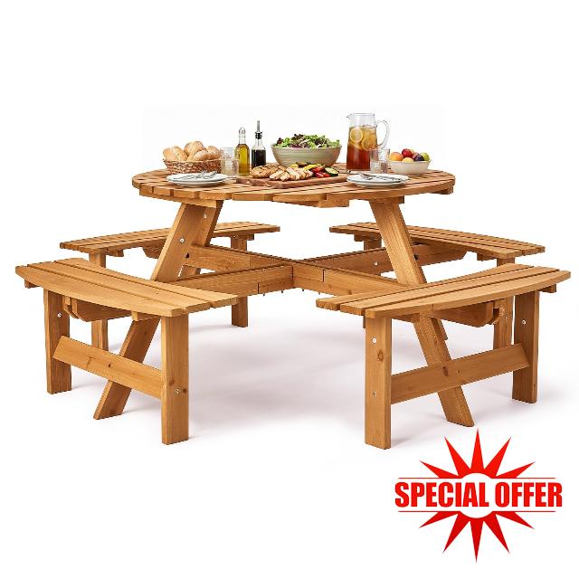 VINGLI 8 Seater Wooden Picnic Bench Table
