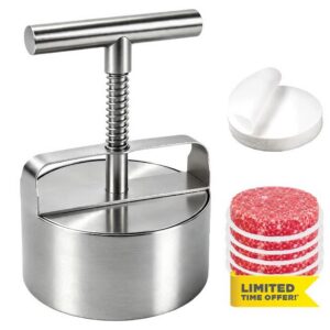 Stainless Steel Burger Press for Minced Meat Patties 100-400g 4.5" Diameter with Patty Paper BBQ Accessories