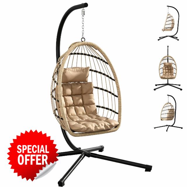 Hanging Chair with Stand | Foldable PE Rattan Egg Chair