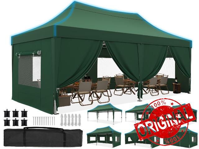 Quictent 3x6m Pop Up Gazebo with Sloped High Peak & Mesh Windows