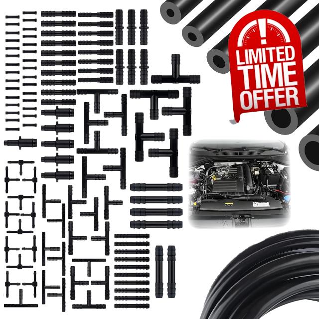121pcs Black Vacuum Line Kit Max 130PSI Silicone Hose for Vehicles                                                          6PCS 5Ft Automotive Vacuum Hose