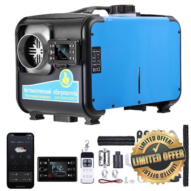 8kW Diesel Air Heater 12V/24V/220V Bluetooth App Remote Control Camper                                                          All-in-One Diesel Night Heater