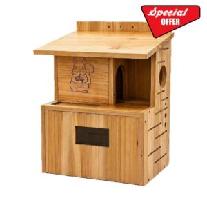 Outdoor Wooden Squirrel Bird House Nesting Box For Squirrels                                                          Natural Wood Shelter (11.8x7.8x15.7 In.) For Squirrels & Tamias