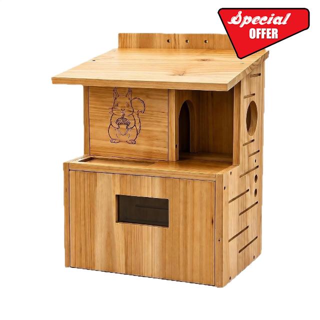 Outdoor Wooden Squirrel Bird House Nesting Box For Squirrels                                                          Natural Wood Shelter (11.8x7.8x15.7 In.) For Squirrels & Tamias