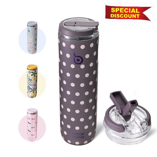 BOTTLE BOTTLE Stainless Steel Water Bottle with Transparent Lid                                                          stainless steel bottle with clear lid leak proof seal dust proof straw Keeps drinks hot or cold Good for gym and travel
