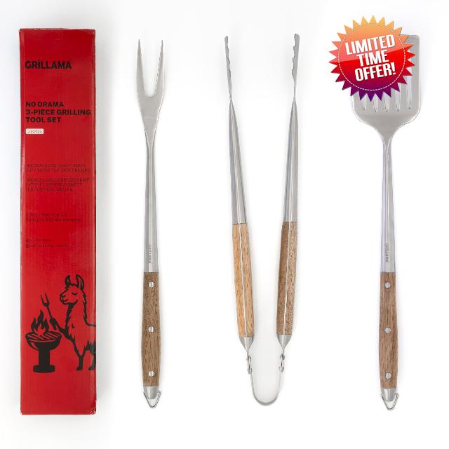 3-Pc Heavy-Duty BBQ Set: Long Tongs