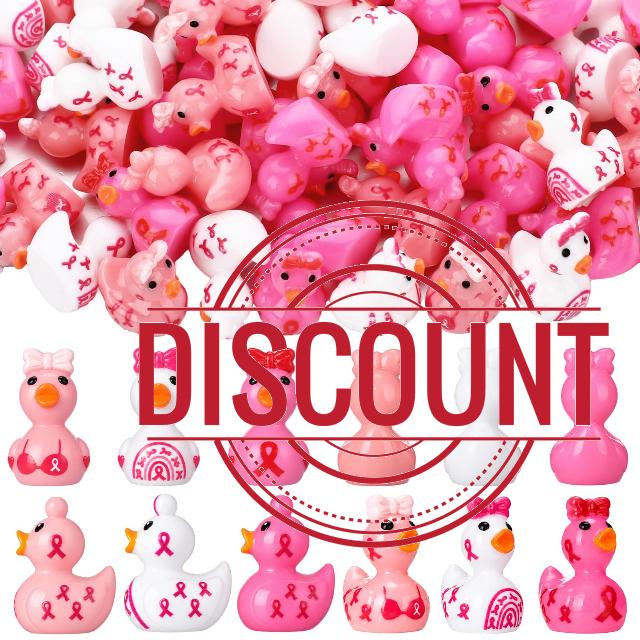 Weysat 120 Pcs Mini Breast Cancer Awareness Ducks Bulk Tiny Pink Ribbon Resin Duck Miniatures Breast Care Day Gifts Hope Faith Decor for Women Health Care Charity Event Party Favors Accessories